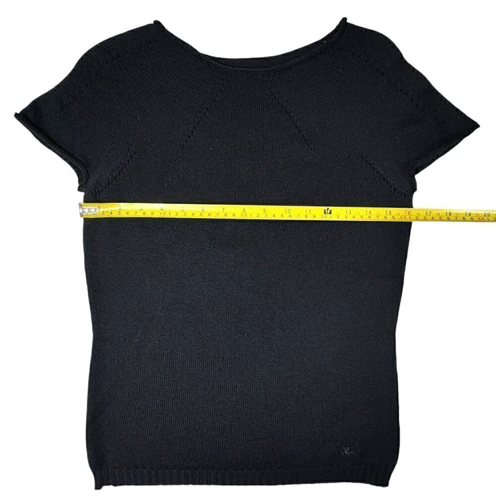 Burberry London Sweater Top Sz.M Black 100% Wool Knit Short Sleeve Basic Classic - Picture 5 of 11